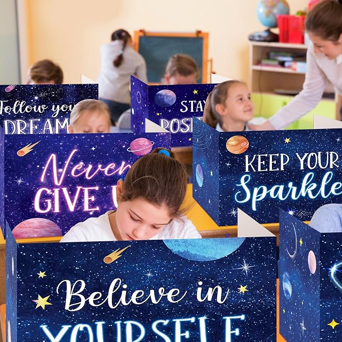 Affrolling 24 Pcs Inspirational Privacy Folders Bulk for Students Cardboard Privacy Boards Desk Divider Panel Waterproof Testing Divider for Classroom Back to School Study Supplies (Space) - Image 4