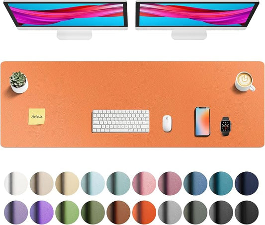 Aothia Faux Leather Desk Mat - Large Mouse Pad, Non-Slip PU Leather Blotter, Waterproof Writing Surface for Office and Home (Hermes Orange, 55" x 17") by AothiaSimpleNaturalUnique