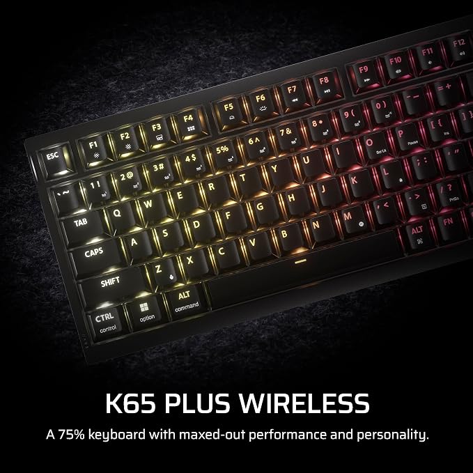 Corsair K65 Plus Wireless 75% RGB Hot-Swappable Mechanical Gaming Keyboard – Pre-Lubricated MLX Fusion Tactile Switches – Dual-Layer Sound Dampening – PBT Keycaps – QWERTY NA – Black - Image 2