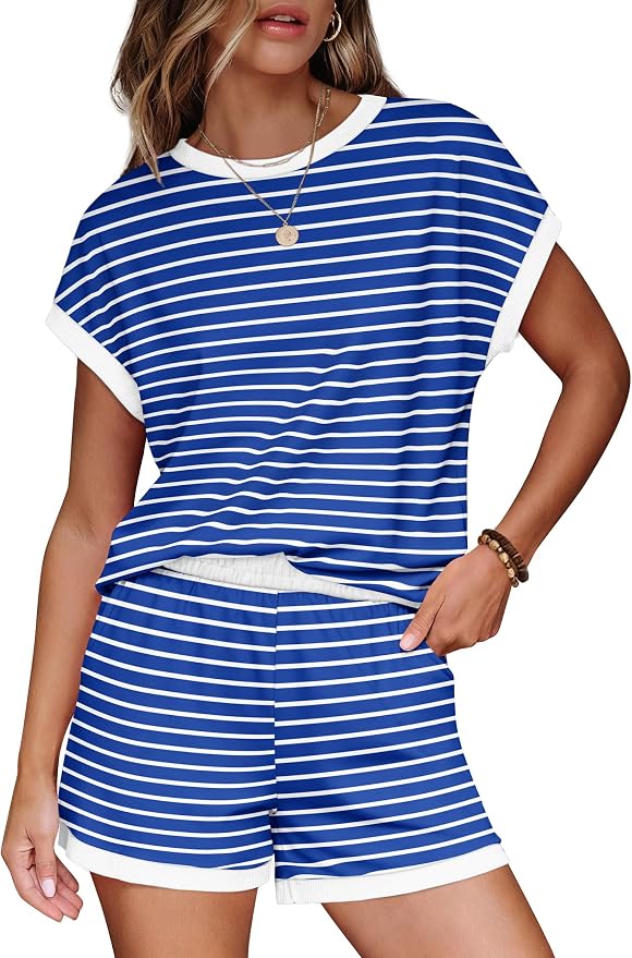 WIHOLL Two Piece Sets for Women Summer Lounge Short Sets Cap Sleeve Crew Neck Sweatsuit with Pocket XS-2XL - Image 2
