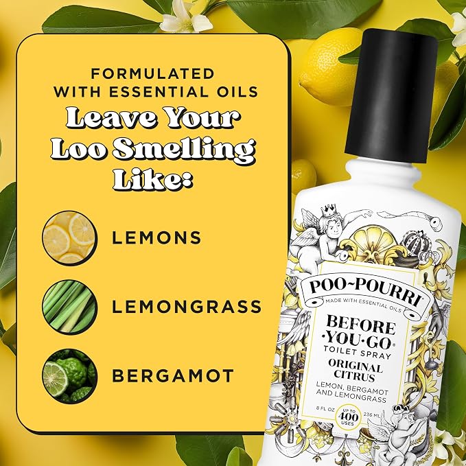 Poo-Pourri Before-You-Go Toilet Spray, Original Citrus, 8 Fl Oz, Up to 400 Uses, Bathroom Odor Deodorizer, Plant-Based with Essential Oils, for Home or Work, Lemon, Bergamot and Lemongrass Scent - Image 7