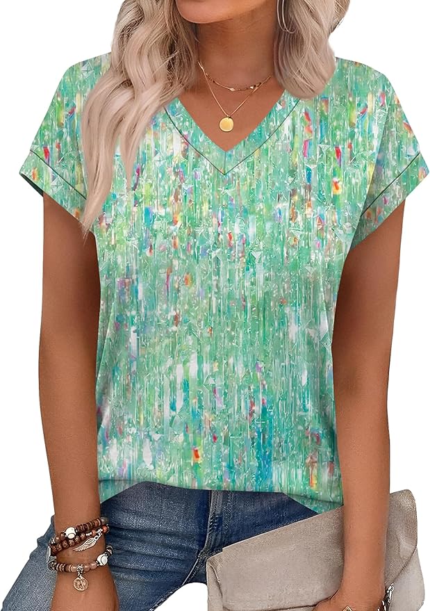 Rapbin Womens Summer Tops Women Blouses Dressy Casual V Neck T Shirts Short Sleeve Spring Tops for Women - Image 4