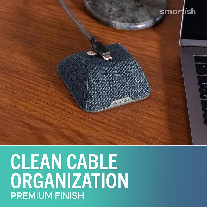 Smartish® Magnetic Cord Holder - Cable Wrangler Organizer with Magnet Clips for Charger Management on Desktop, Nightstand for USB-C + Lightning - Blue Jeanie - Image 2