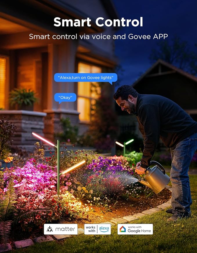 Govee Outdoor Garden Lights, 2 Pack, RGBWWIC, IP66 Waterproof | 16 Million Colors, 64 Scenes for Outdoor Decor, Patio, Landscape Lighting, Compatible with Alexa, Google Assistant, Matter - Image 8