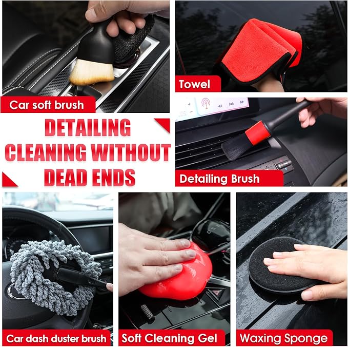 17PCS Car Cleaning Kit, Red Car Interior Detailing Kit with High Power Handheld Vacuum, Detailing Brush Set, Windshield Cleaner, Cleaning Gel, Complete Auto Accessories for Women Girls Gift - Image 4