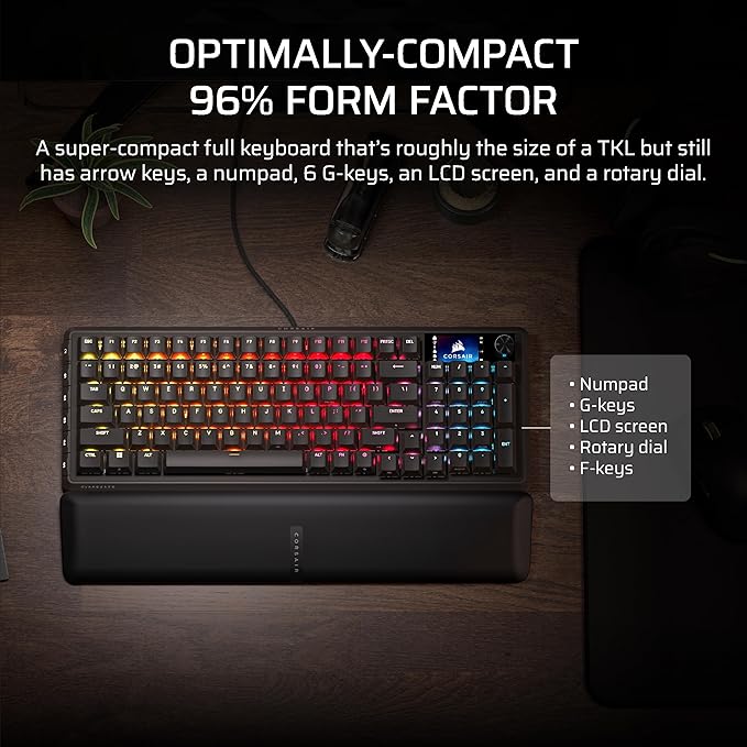 Corsair Vanguard 96 Wired Mechanical Gaming Keyboard – 96% Layout, MLX Fusion Tactile Switches, 8000Hz Polling, LCD Display, Virtual Stream Deck, G-Keys, SOCD Flashtap, QWERTY US – Black - Image 4