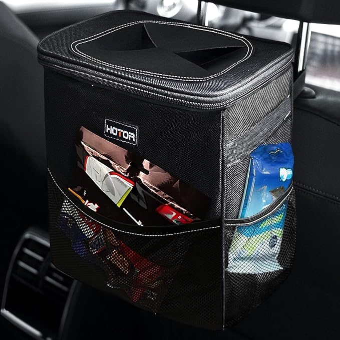 HOTOR 3 Gallons Car Trash Can, Ultra Large Capacity Organizer and Storage with Adjustable Straps & Magnetic Snaps, Waterproof Car Accessory for Interior Car Stuff Storage, Black by HOTOR