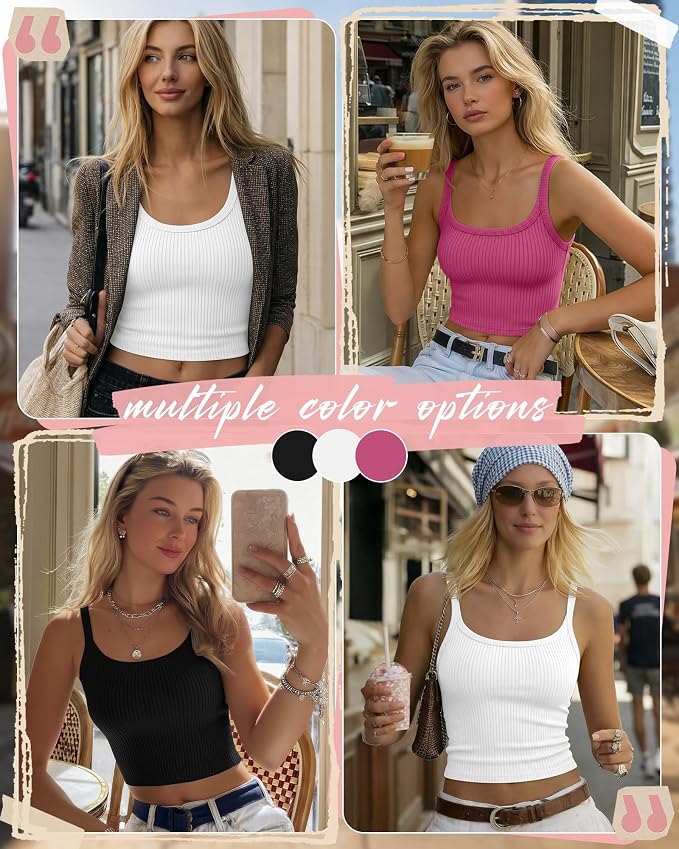 Ficerd 3 Pack Women's Tank Tops 95% Cotton Spaghetti Strap Ribbed Crop Camisole Slim Fitted Basic Summer Sleeveless Layer - Image 2