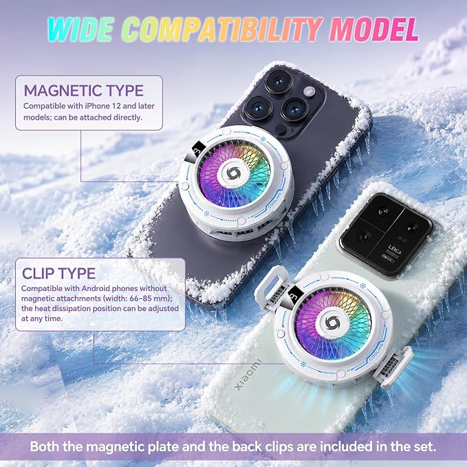 USB Phone Cooler White, Suction Airflow Design Hot Air Not Blowing Hands, Semiconductor Cooling Fan, Magnetic & Clip-On, Large Cooling Plate, 3 Gears, RGB Switchable for iPhone Android - White - Image 7