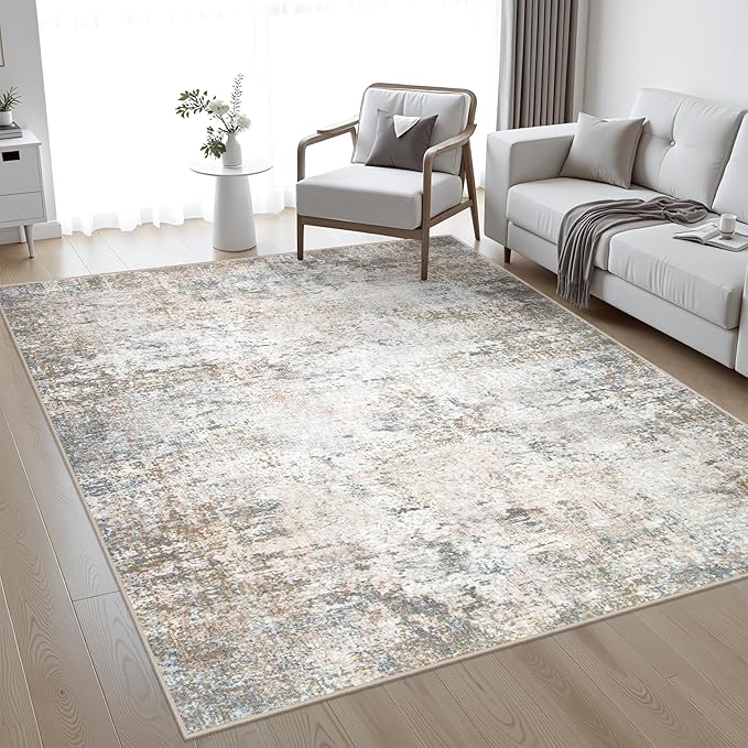 5x8 Area Rug Living Room Rug: Washable Modern Abstract Soft Thin Rug Indoor Floor No Slip Stain Resistant Carpet for Bedroom Dining Room Farmhouse Nursery Home Office - Brown Grey - Image 7
