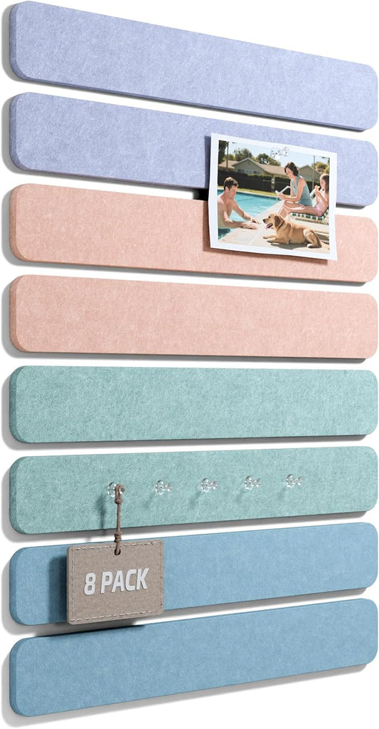 Fluxynara 13" x 2" Felt Wall Panels, Coastal Haze | 8-Pack Includes 50 Push Pins and Adhesive Tabs for Photos, Notes and Decor in Bedroom Doors, Home Office or Studios by FLUXYNARA