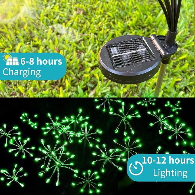 JJGoo Solar Garden Lights, New Upgraded 2 Pack Solar Swaying Starburst Light, Waterproof Fireworks Outdoor Lights, Yard Patio Pathway Decoration, Green - Image 5