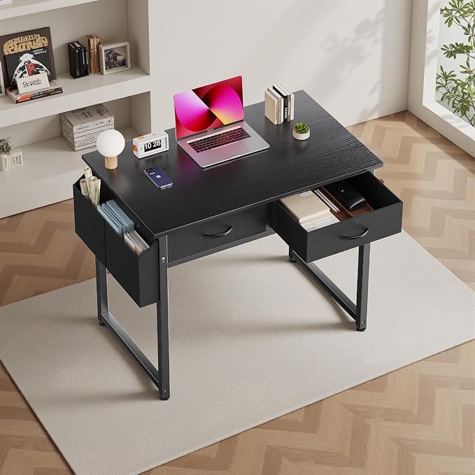 DUMOS 32" Home Office Computer Desk with Drawers, Small Gaming Writing Study Table with Storage Side Bag, Headphone Hook and Adjustable Feet for Bedroom Black | Home Office Desk for Bedroom, Gaming Writing Study Desk with Adjustable Feet - Image 9