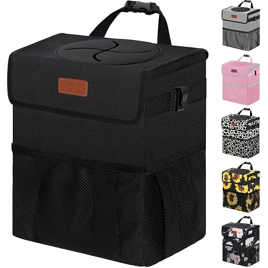 Vankor Car Trash Can Bin with Lid Hanging for Back Seat, Car Accessories for Women Men Leak Proof Automotive Garbage Cans Leakproof Vehicle Trash Can for Truck SUV Black - Image 8