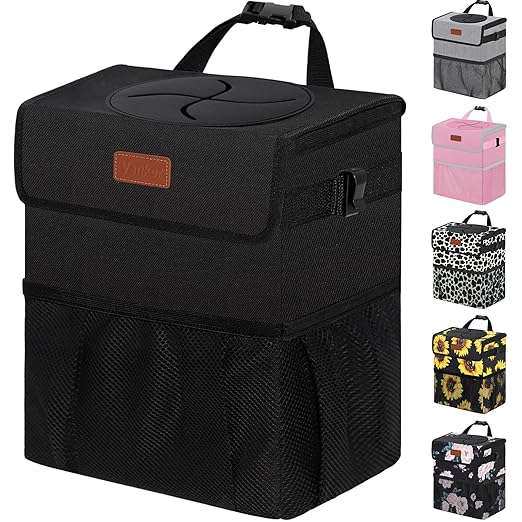 Vankor 4.2 Gallons Car Trash Can with Lid, Bag Bin Hanging Waterproof Automotive Car Garbage Cans Leak Proof Vehicle Trash Can for Truck SUV,Black by Vankor