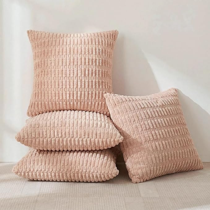 Fancy Homi 4 Packs Decorative Throw Pillow Covers for Living Room Couch Bed, Modern Farmhouse Boho Home Décor Accent Cushion Case, 14" x 14", Blush Pink - Image 2