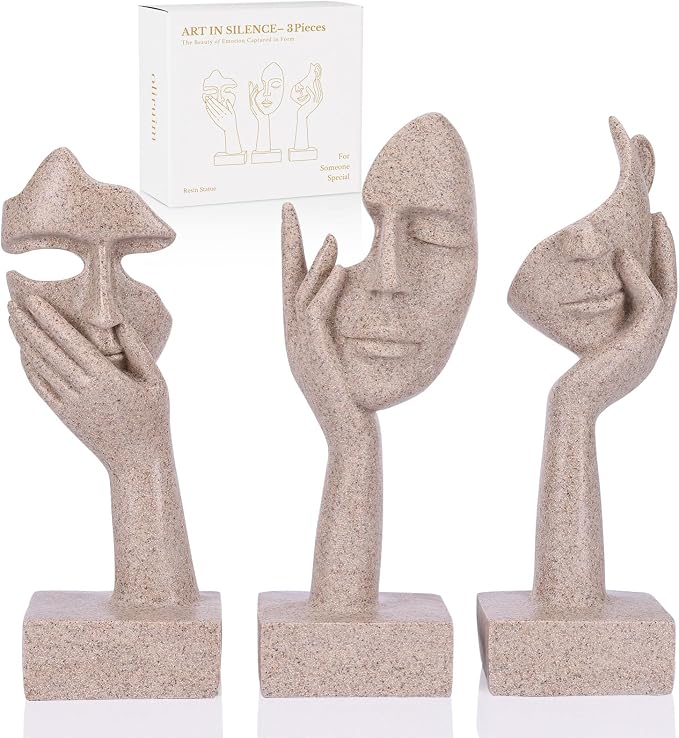 olirum 3 Pcs Thinker Large Statue Set - Resin Sandstone Art Abstract Home Accent Figurines for Living Room, Bedroom, Shelves, Office Desktop, Coffee Table Decor, Gift for Women (3 Pcs Sandstone, 9") by oliruim
