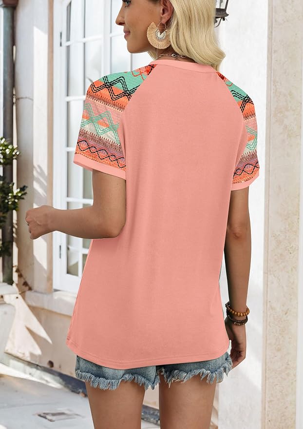 WIHOLL Womens Summer Tops Color Block Short Sleeve Raglan Shirts Spring Fashion Clothes Vacation Outfits - Image 5