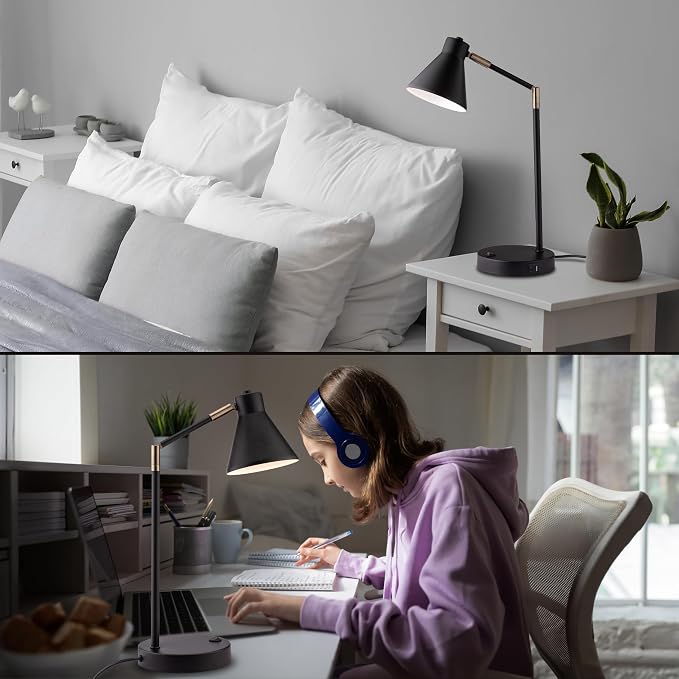 O'Bright Astrum - LED Desk Lamp with Dual USB Charging Ports, 100% Metal, 270 Degree Swivel Arms, Soft White Light (3000K), Bedside & Home Office Table Lamp, ETL Listed, Black - Image 7