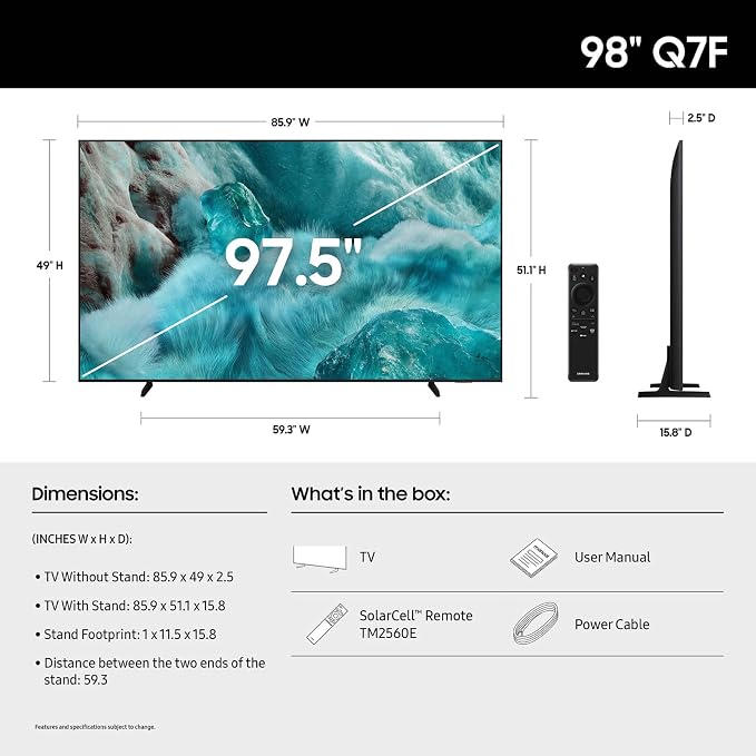 Samsung 98-Inch Class QLED Q7F Series Samsung Vision AI Smart TV (2025 Model, 98Q7F) Quantum HDR, Object Tracking Sound Lite, Q4 AI Gen1 Processor, 4K upscaling, Gaming Hub w/Alexa Built-in - Image 2