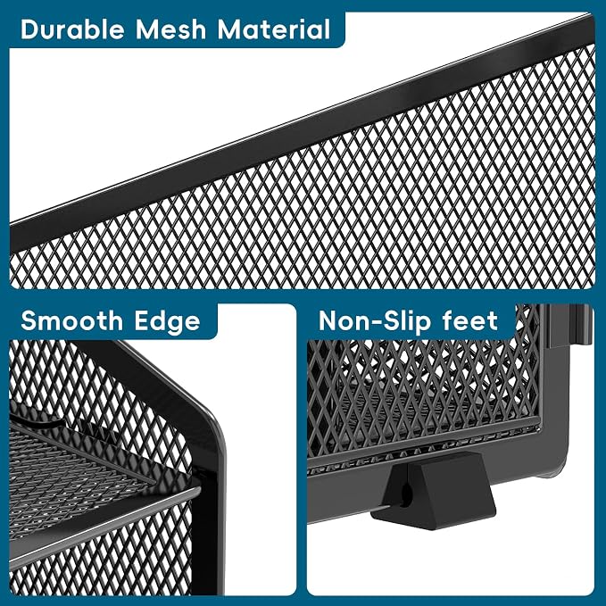 Desk File Organizer, 4 Letter Trays and 2 Upright Sections, Black | Paper Organizer for Desk with Tiered Letter Trays and Vertical File Holders for Home Office, School and Workspace Use - Image 4