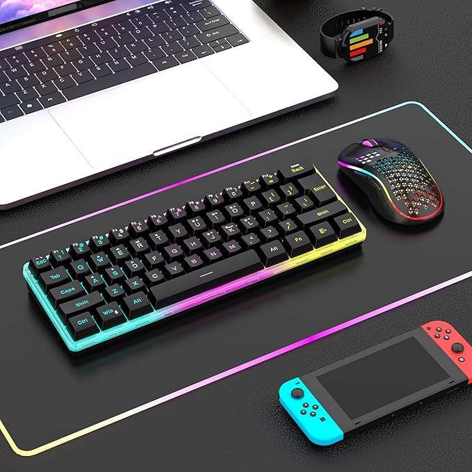 RedThunder 60% Wireless Gaming Keyboard and Mouse Combo, 2500mAh Rechargeable Battery, Ultra-Compact Small RGB Mechanical Feel Keyboard, Lightweight Honeycomb Optical Mouse for Gaming/Business, Black - Image 7