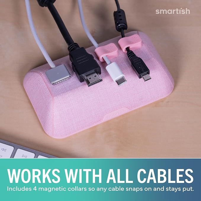 Smartish® Magnetic Cord Holder - Bigger Cable Wrangler Organizer with Magnet Clips for Charger Management on Desktop, Nightstand - Holds 6+ Cables - I'm Blushing - Image 6
