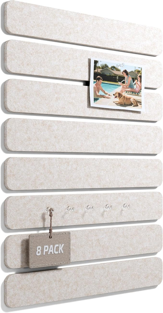 Fluxynara 13" x 2" Felt Wall Panels, Oatmeal | 8-Pack Includes 50 Push Pins and Adhesive Tabs for Photos, Notes and Decor in Bedroom Doors, Home Office or Studios by FLUXYNARA