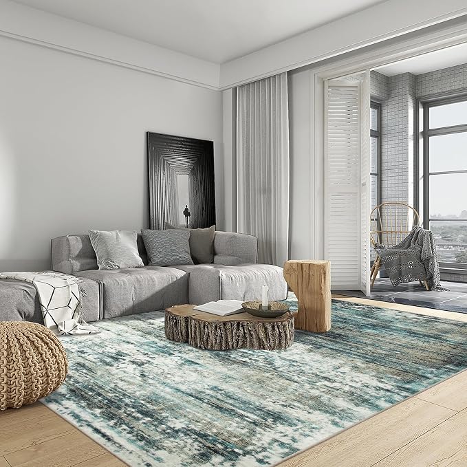 5x7 Area Rugs Washable Rug: Modern Abstract Living Room Rug Soft Anti-Skid Thin Carpet Indoor Floor Non-Shedding Carpets for Bedroom Dining Room Farmhouse Nursery Home Office - Green Multi - Image 3