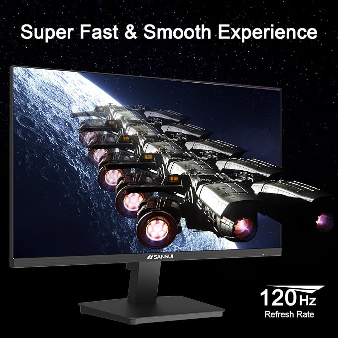 SANSUI 27 Inch Monitor,120Hz Computer Monitor Full HD 1920 x 1080P with HDMI DP Ports, 4000：1 Contrast, 110% sRGB, Eye Care, Frameless, 100 x 100mm VESA Mountable, for Work, Business, Gaming - Image 2