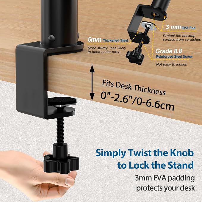 Vondynote Set of 2 Desktop Clamp Speaker Stands Short Studio Monitor Stands Height Adjustable - Image 4