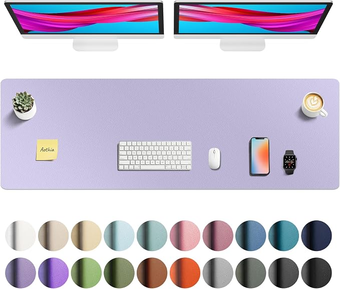 Aothia Faux Leather Desk Mat - Non-Slip PU Leather Desk Blotter, Waterproof Writing Surface, Large Desk Pad for Office & Home (Lavender, 55" x 17") by AothiaSimpleNaturalUnique