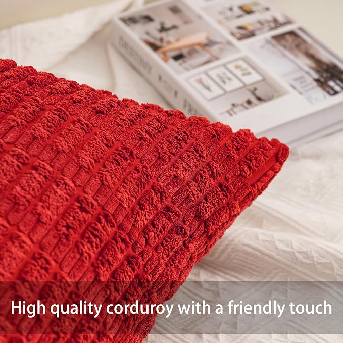 Aegero Pack of 2 Corduroy Decorative Throw Pillow Covers 12x20 Inch Soft Striped Pillow Covers Modern Farmhouse Home Decor for Sofa Living Room Couch Bed（Red） - Image 2