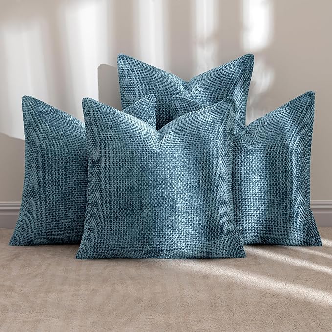 MIULEE Pack of 4 Couch Throw Pillow Covers 20x20 Inch Smoke Blue Soft Decorative Chenille Pillow Covers Farmhouse Accent Cushion Covers for Boho Spring Home Decor Sofa Bedroom Living Room - Image 2
