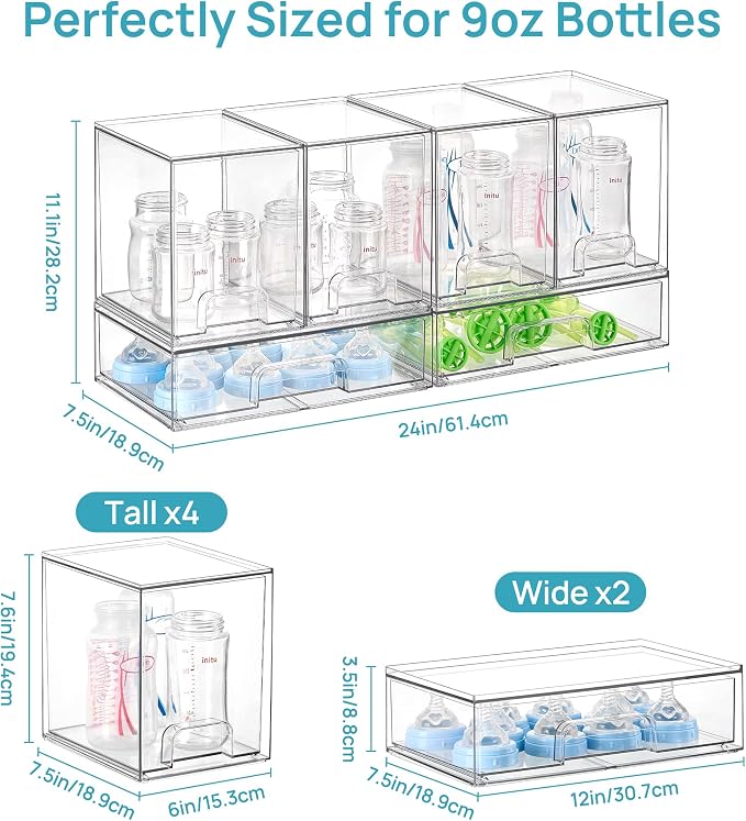 Vtopmart 6 Pack Baby Bottle Organizer Set, Stackable Storage Drawers Ideal for Kichen Countertop, Vanity, Bathroom, Cabinet, Pantry Organization - Image 2