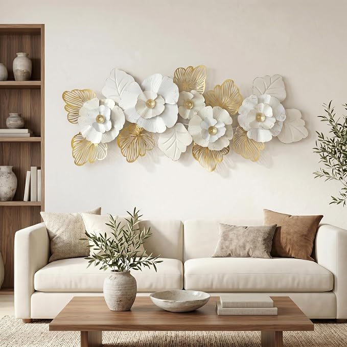 Axioglo 59" Large Wall Decor,3D Floral Metal Wall Art for Living Room | 59" x 27" metal wall decor with layered metal texture, mounting hardware, two-way display - Image 4