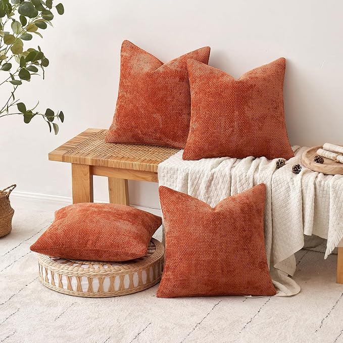 MIULEE Pack of 4 Couch Throw Pillow Covers 20x20 Inch Burnt Orange Soft Decorative Chenille Pillow Covers Farmhouse Accent Cushion Covers for Boho Fall Home Decor Sofa Bedroom Living Room - Image 5
