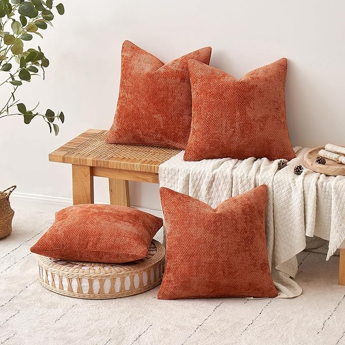 MIULEE Pack of 4 Couch Throw Pillow Covers 18x18 Inch Burnt Orange Soft Decorative Chenille Pillow Covers Farmhouse Accent Cushion Covers for Boho Fall Home Decor Sofa Bedroom Living Room - Image 5