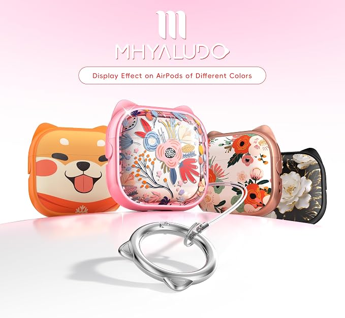 for AirPods 4 Case with Cleaning Kit, Cute Cat Ear Print Design & Cute Buckle, Inverted Phone Holder Design, Top Safe Lock Buckle Design, for Girls AirPods 4 case 2024,Clear Flowers - Image 6