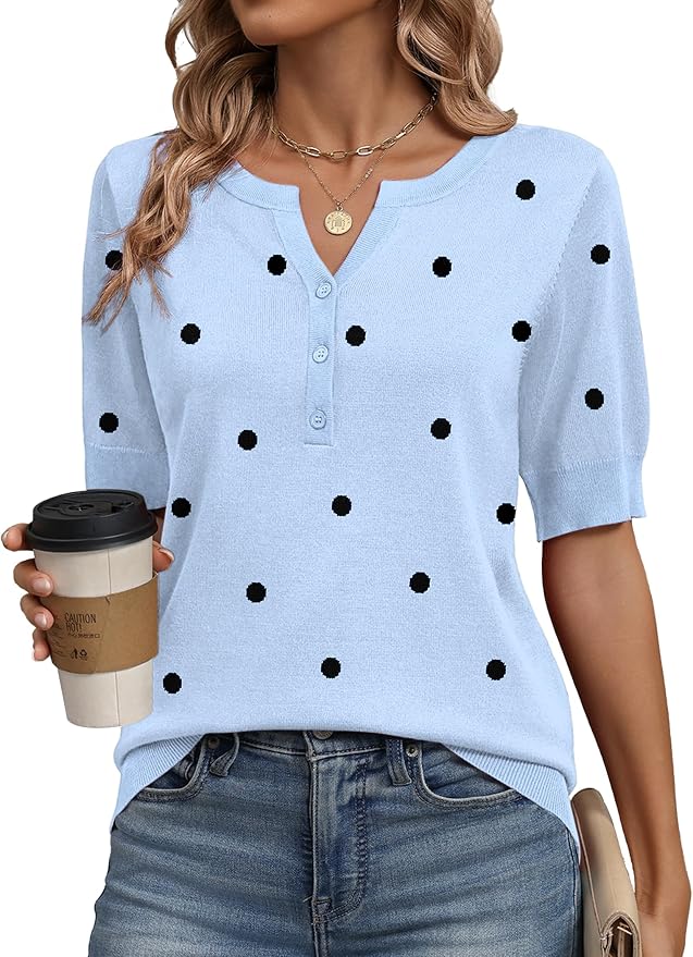 Zeagoo Women's Short Sleeve Sweater 2026 Spring Summer Tops Lightweight Casual V Neck Sweaters Dressy Work Blouses Clothes by Zeagoo