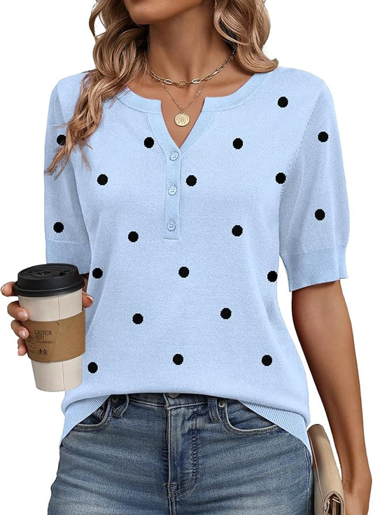 Zeagoo Women's Short Sleeve Sweater 2026 Spring Summer Tops Lightweight Casual V Neck Sweaters Dressy Work Blouses Clothes by Zeagoo