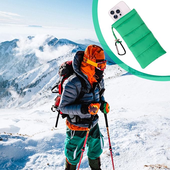 Lyreh Thermal Phone Pouch, Down Cotton Warm Phone Case Cover Bags Prevents Freezing & Overheating Protector Cellphone Pouch with Carabiner Ideal for Outdoor Camping Hiking Skiing (Green) - Image 5