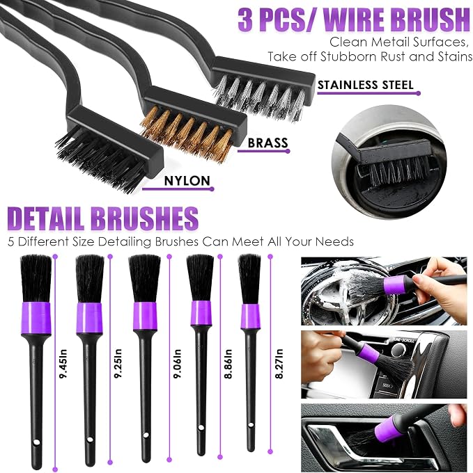 17PCS Car Cleaning Kit, Purple Car Interior Detailing Kit with High Power Handheld Vacuum, Detailing Brush Set, Windshield Cleaner, Cleaning Gel, Complete Auto Accessories for Women Gift - Image 5