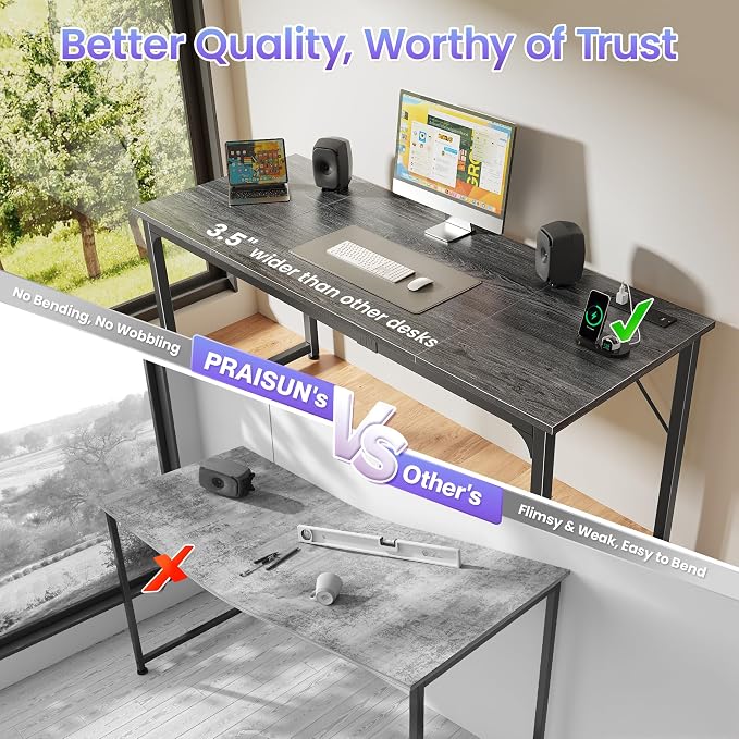 PRAISUN 63 X 24 Inch Computer Desk, Power Outlets, USB-C, Grey | Office Desk with 4 AC Outlets, USB & USB-C, Sturdy Metal Frame, Spacious Desktop for Work, Writing, Study & Gaming - Image 6