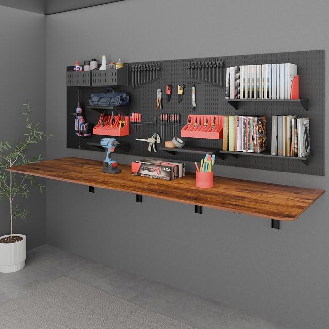 IAE 72x22in Floating Fold Desk,Wall-Mounted Folding Computer Table,Rustic | Study Table with Shelf Brackets,Foldable Down Shelf with Engineered Wood,Fold Computer Desk for Small Apartment,Holds 519 lb - Image 7