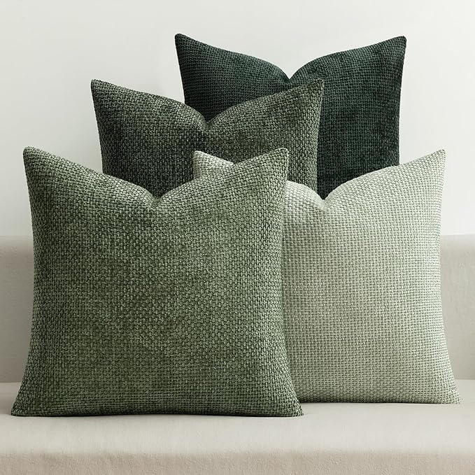 MIULEE Pack of 4 Couch Throw Pillow Covers 18x18 Inch Green Soft Decorative Chenille Pillow Covers Farmhouse Accent Cushion Covers for Boho Spring Home Decor Sofa Bedroom Living Room by MIULEE