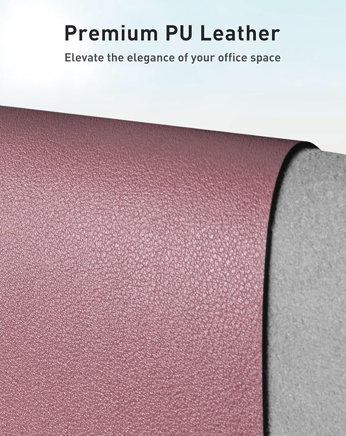 Aothia Faux Leather Desk Mat - Large Mouse Pad, Non-Slip PU Leather Blotter, Waterproof Writing Surface for Office and Home (Dark Pink, 40" x 24") - Image 2