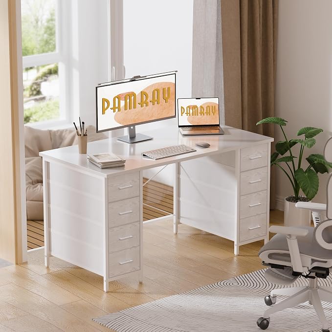 Pamray 47 Inch Computer Desk with 8 Fabric Drawers for Home Office Work | Ample Storage, Space-Saving, Suitable for Home Office Bedrooms Dorm Living Rooms for Study, Writing, Work - Image 2