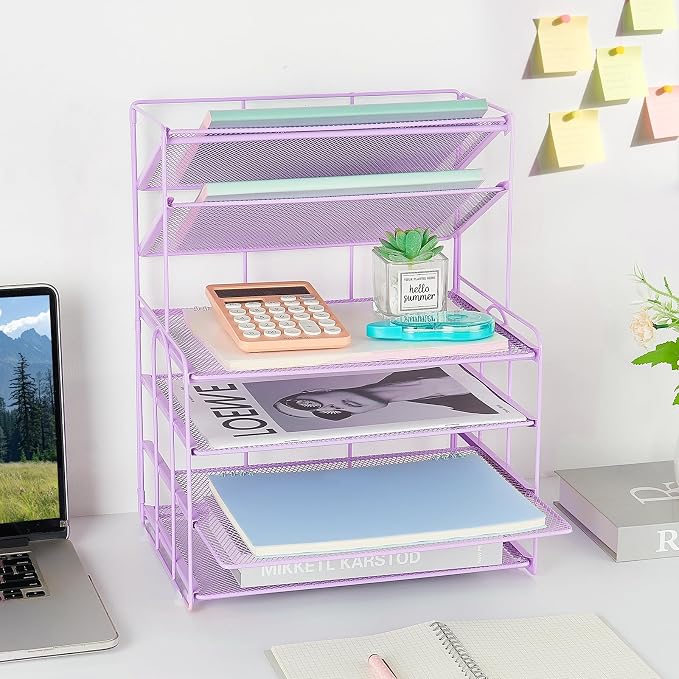 OPNICE 6-Tier Letter Tray Paper Organizer, Desk Organizers and Accessories, Desktop File Organizer, Office Desk Accessories for Office Supplies(Purple) - Image 4