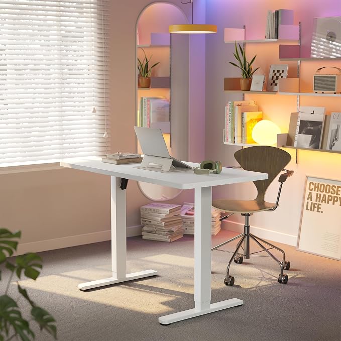 HUANUO 43 x 24 inch Electric Standing Desk Adjustable Height, 4 Memory Height Settings, Sit Stand Up Desk for Home Office & Computer Workstation, White - Image 2